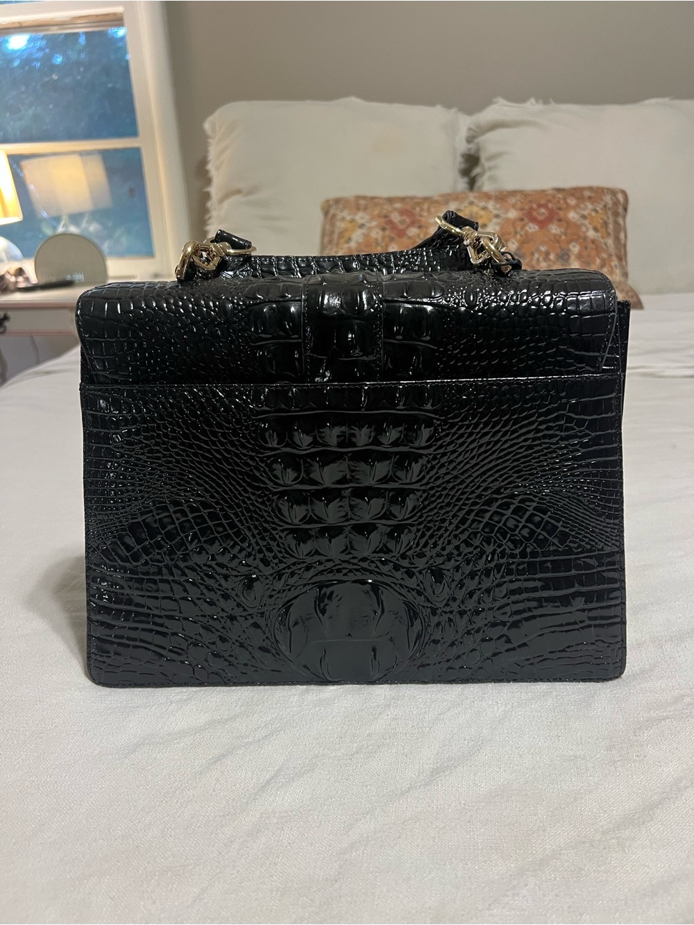 Brahmin Hallie Melbourne Black Croc-Embossed Leather Satchel - Picture 5 of 11